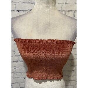 Hollister smocked Velvet Rouched tube Stretch crop top Size Small